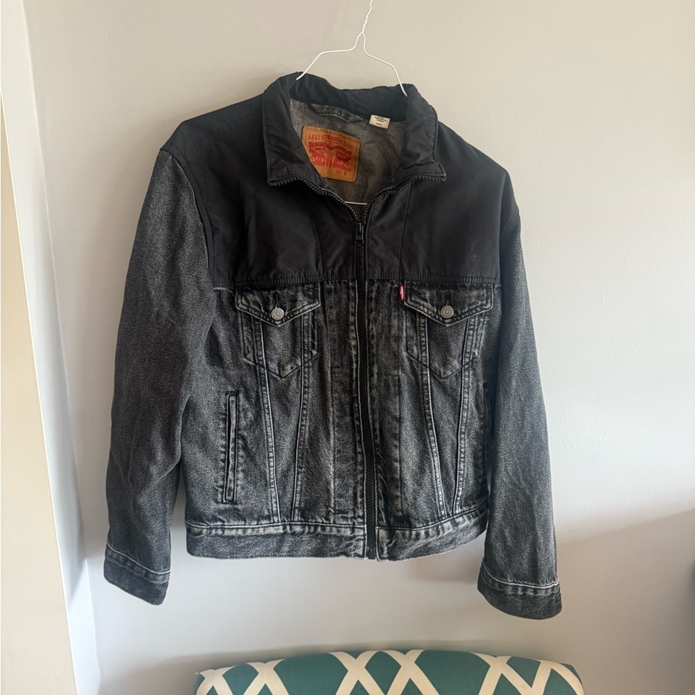 Levi’s Denim & Nylon Panel Jacket Zip Front Black Gray Size Small